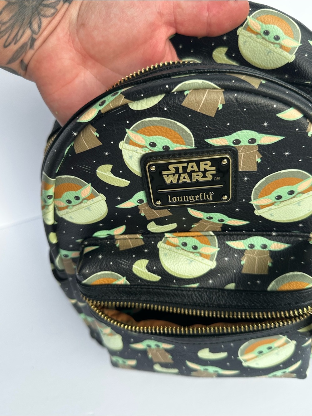 Loungefly Black Grogu Pattern Mini Backpack - Picture 9 of 10